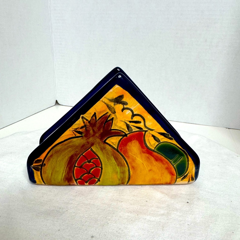 Hand painted Talavera Pottery Napkin Holder. Made in Mexico. Signed. (B)